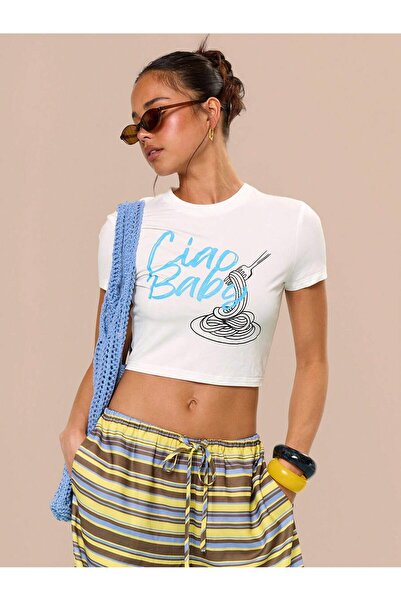 macklin Women's Ciap Baby Printed Crew Neck Baby Tee Combed Cotton Crop Tshirt