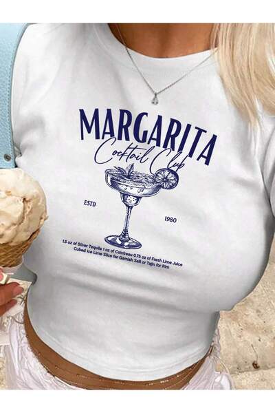 macklin Women's Margarita Coctail Club Printed Crew Neck Baby Tee Combed Cott...