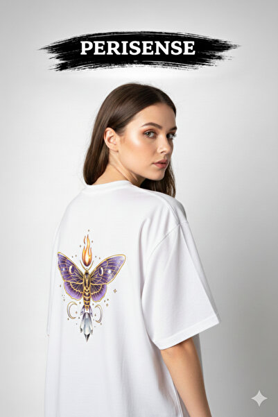 PERISENSE Unisex Primal Moth Printed Premium Combed Cotton Oversized T-Shirt