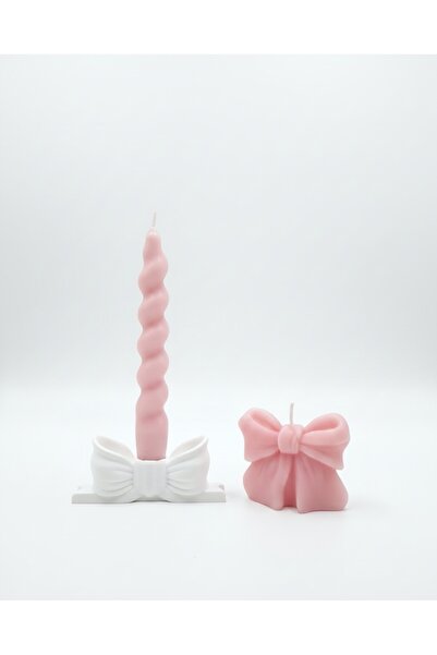 Y0&MA Fiyonk Detaylı Dekoratif Mum Seti – Şamdanlı Uzun Mum & Fiyonk Form Mum...