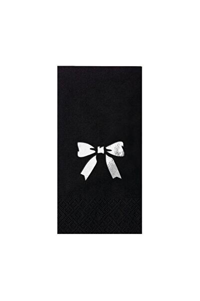 Story مناديل ورقية سوداء اللون مقاس 33×33 سم مع نمط شريط الفضة والفيونكة، عبو...