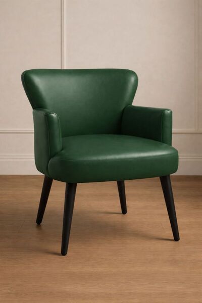 WATERYBROOK Tekli Berjer Koltuk - Suni Deri - Siyah Ahşap Ayaklı - Modern Ret...