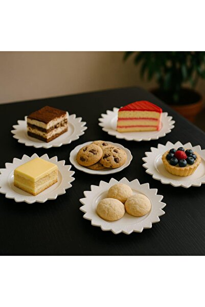 Esence Hediyelik 6'lı PORSELEN GÜNEŞ PASTA TABAĞI & DEKORATİF TABAK