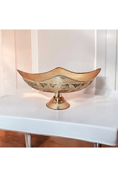 Zinnun Copper Gondola Handmade Decorative Serving Tray with Feet, Hammered Pa...