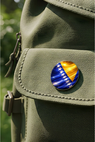 iBerk (5 Adet) Bosna-Hersek – Abstract Ülke Bayraklı Buton Çanta Rozeti - 44 mm