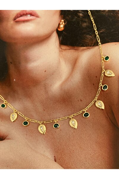 Pinery Jewels Green Stone Drop Design Brand Model Gold Women's Necklace