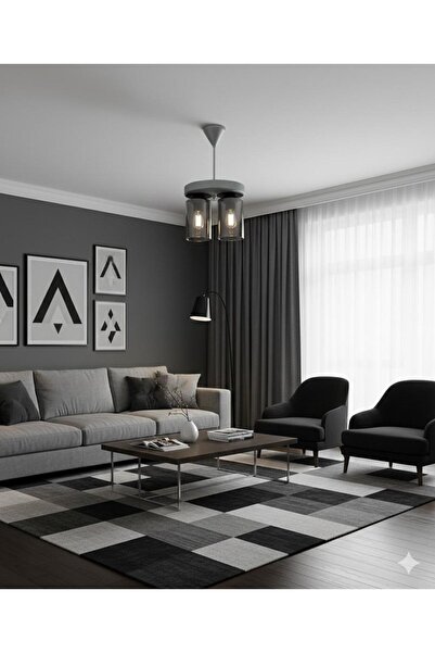 BİAVİZE 2Lİ YUVARLAK GRİ KASA FÜME CAMLI MODERN AVİZE