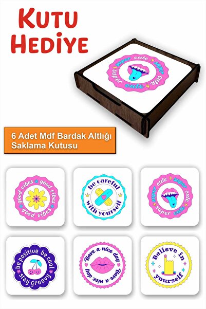 UNT Fun Colorful Set of 6 Mdf Coasters |   Colorful Pop Art Design |   Wooden...