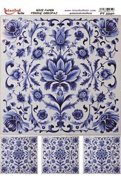 İstanbul Hobi ورق ديكور نحاسي 30×42 سم PT-3340 زهرة زرقاء