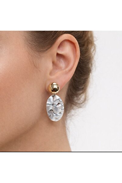 Goche New Gold Color Ball Detailed Silver Wavy Dangle Women's Steel Earrings ...