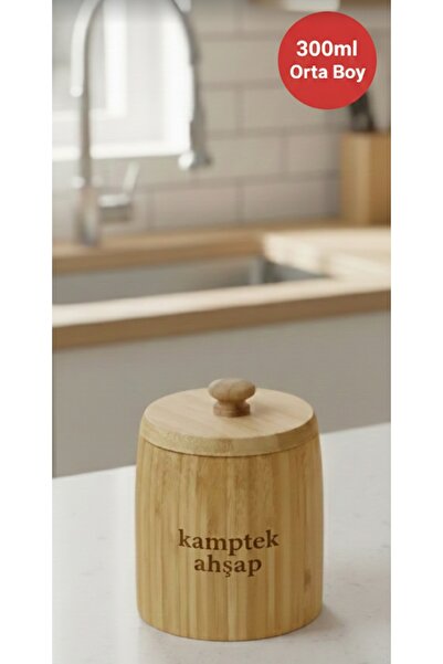kamptek kamp teknolojisi Kamptek Bambu Kapaklı Silindirik Şekerlik Tuzluk Çay...