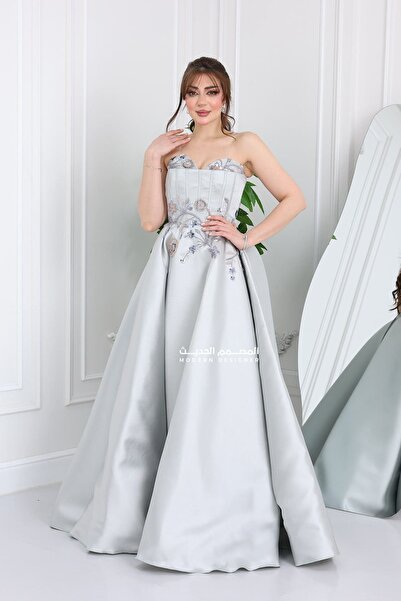 modern designer Mikado royal embroidered evening dress