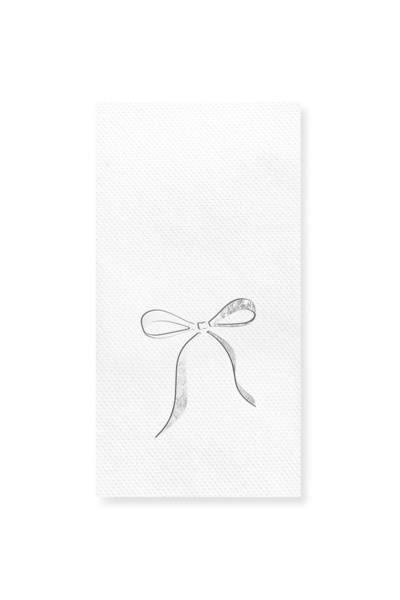 Story مناديل ورقية بيضاء اللون مقاس 40 × 40 سم، مزينة بشريط فضي على شكل فيونك...
