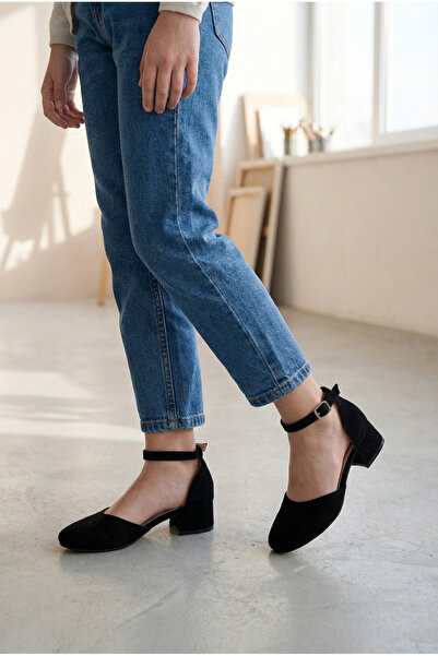 Cappale Pantofi cu toc pentru copii din piele intoarsa neagra