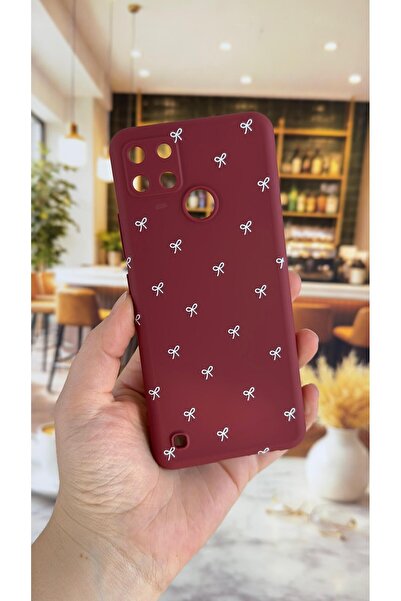 Vip Case Realme C21Y and C25Y Compatible White Bow Patterned Silicone Shock-A...