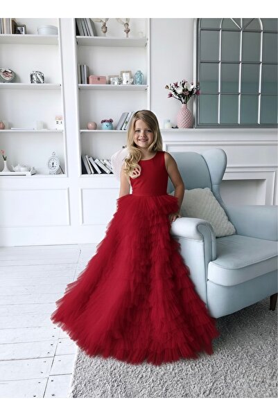 Asel Kids Дълга рокля с многослоен тюл за специални поводи за момичета