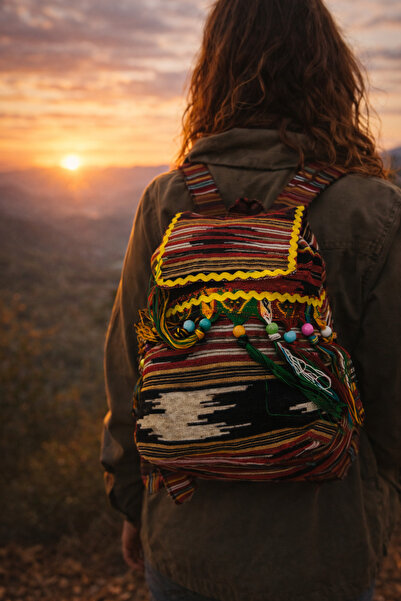 seymenbıçakçılık Keşan Patterned Large Backpack |   Ethnic Handwoven Daily Bag