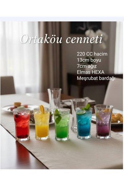 ORTAKÖYCENNETİ Meşrubat sunum bardağı 6 ad 5 gen köşeli elmas HEXA MODEL 220 ...