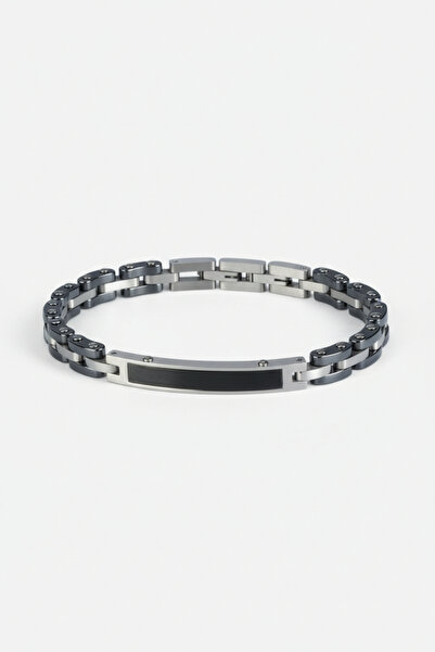 HERİF Aksesuar Men's Black Plated Double Row Steel Bracelet
