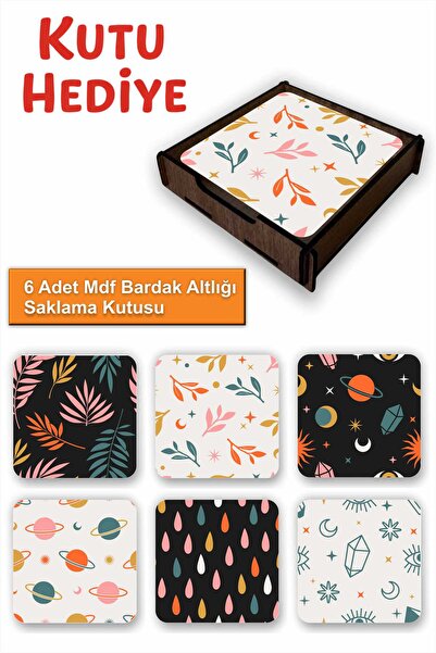 UNT Fun Colorful Set of 6 Mdf Coasters |   Colorful Pop Art Design |   Wooden...