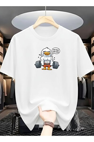 one button Tricou obișnuit cu gât rotund, cu design de rață sportivă, cu text...