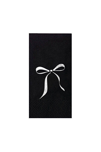 Story مناديل ورقية سوداء اللون مقاس 33×33 سم مع نمط شريط الفضة والفيونكة، عبو...