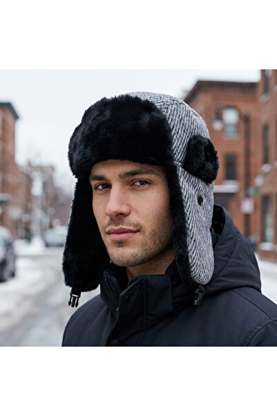 PIECE SIGNATURE 70% قطن، 30% أكريليك، قبعة طيار روسية مع فرو (للنساء والرجال)