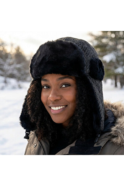 PIECE SIGNATURE 70% Cotton 30% Acrylic, Furry Russian Pilot Hat (for Women an...