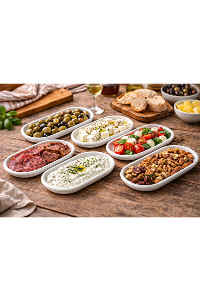 Evim Sepette 6'lı Büyük Oval Kahvaltılık Çerezlik Servis Sunum Tabağı