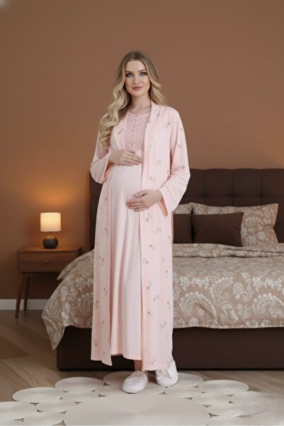 Lohussa طقم ملابس نوم للحوامل من القطن 100% بأكمام قصيرة ونقشة زهور كاملة الط...