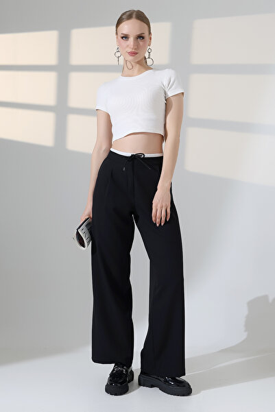 lubiti Wide Leg Fabric Palazzo Pants / White Garni Detailed with Lace-Up at t...
