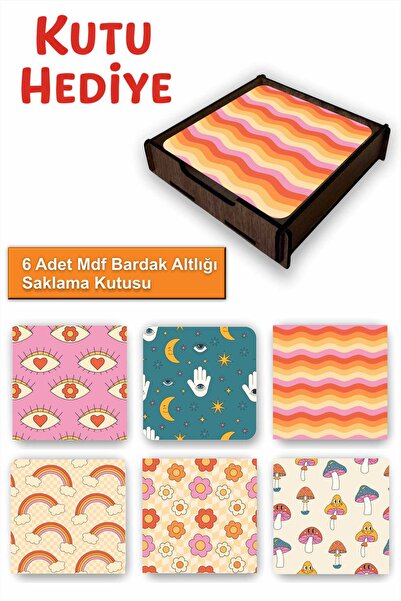 UNT Fun Colorful Set of 6 Mdf Coasters |   Colorful Pop Art Design |   Wooden...