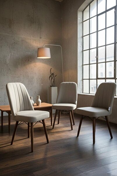TodekHome Nora 3 Adet Sandalye - Nubuk Kumaşlı Sandalye | Modern Ahşap Ayaklı...