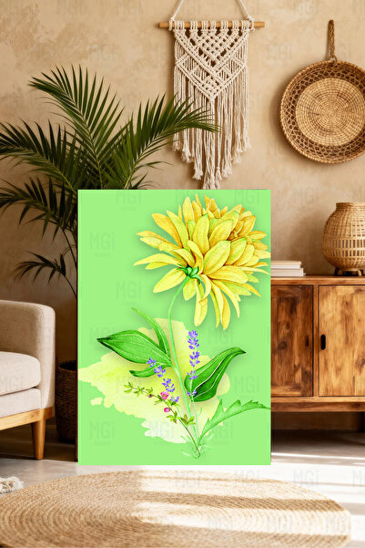 Mushen Studio Tablou pe pânză cu flori galbene și model de lavandă - Decor de...