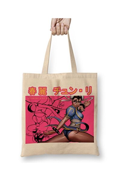 Toyaso Street Fighter Chun Li White Tote Bag Long Handle Shopping Bag Beach Bag