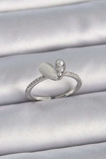 esplendor Rice silver color adjustable zircon stone pearl white enamel heart ...