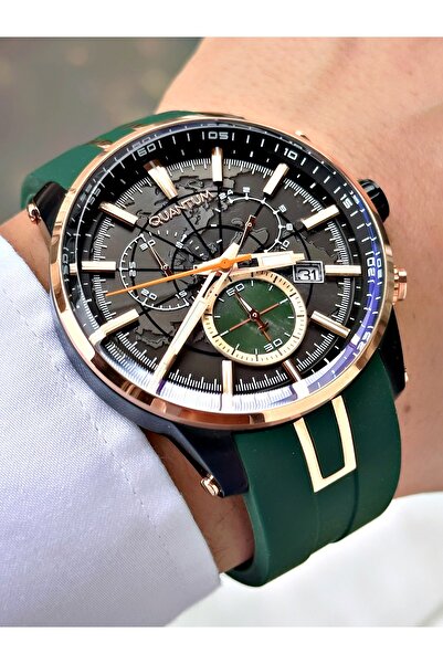 Quantum Functional Green Color Silicone Cord Steel Case Men's Wristwatch 560.657
