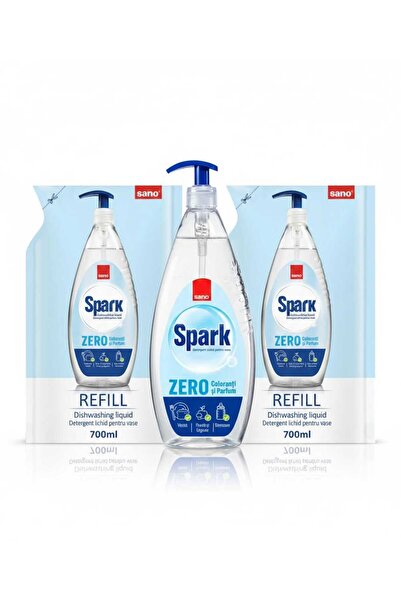 Sano Pachet Detergent de vase Spark Zero, 1 l + 2 rezerve 700 ml