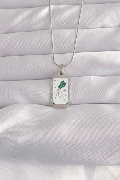 esplendor 316L Steel Silver Color White Enamel Tarot Necklace