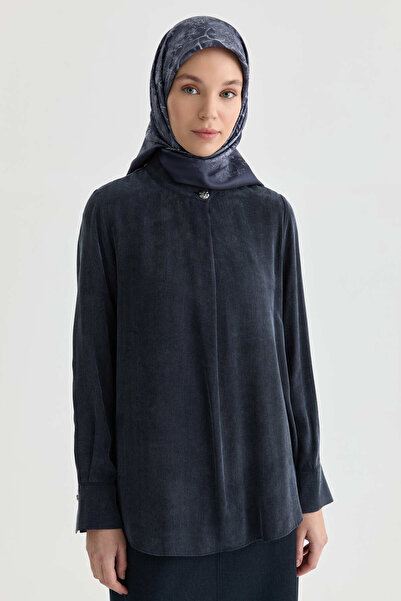 Tuğba Yaka Detaylı Bluz - Lacivert