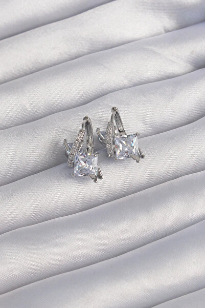 esplendor Brass Silver Color Chunky Zircon Stone Curvy Minimal Butterfly Hoop...