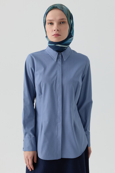 Tuğba Pensli Poplin Gömlek - Açık Mavi