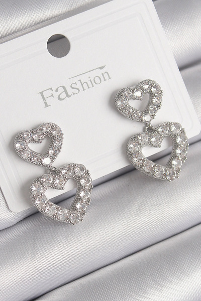 esplendor Brass Silver Color Zircon Stone Dangle Heart Model Women's Earrings