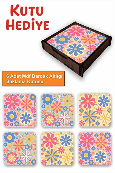 UNT Fun Colorful Set of 6 Mdf Coasters |   Colorful Pop Art Design |   Wooden...