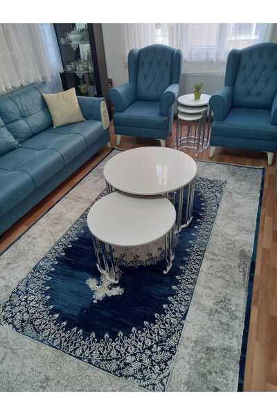 Nokta Sehpa Home 1+1 YUVARLAK 2Lİ ORTA SEHPA gümüş beyaz mdf