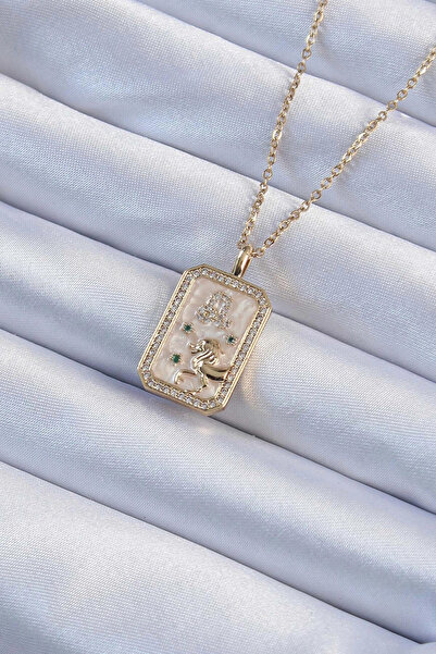 esplendor 316L Steel Chain Gold Color Zircon Stone Lion Figure Tarot Necklace
