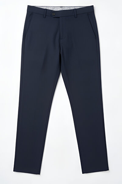 SİVAİST Men's Navy Blue Stretchy Lycra Ankle Length Fabric Trousers