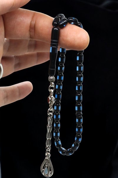 Atolyezone Wrist Length Blue Black Turquoise Powder Amber Prayer Beads