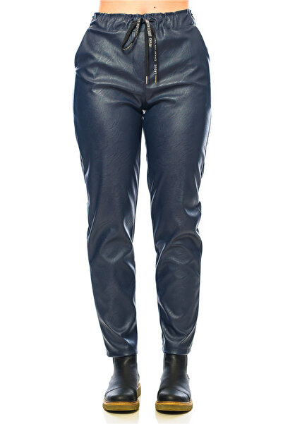 Jolenttine Faux Leather Pants, Fleece Lined, Navy Blue