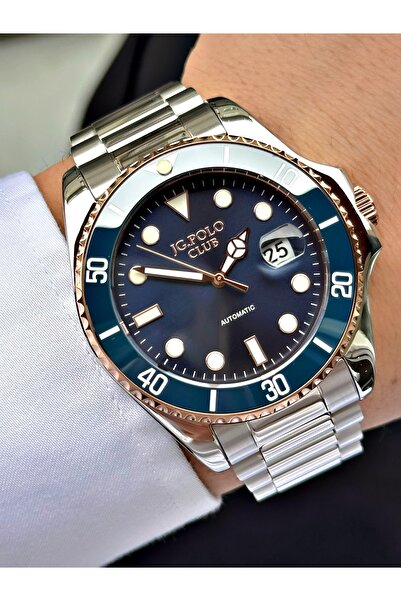 JG. Polo Club Automatic Silver-Navy Blue Color 5 Atm Water Resistance Steel C...